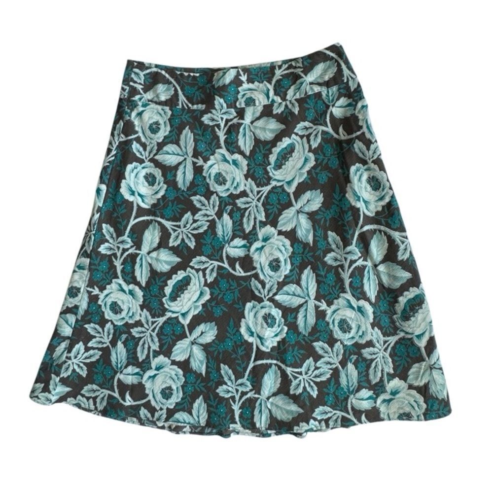 Saltwater Skirt Brown Green Flower A Line Cotton Silk Y2K